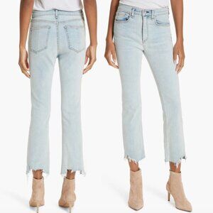RAG & BONE Hana High Waist Destroyed Hem Ankle Bootcut Jeans Light Wash Cropped